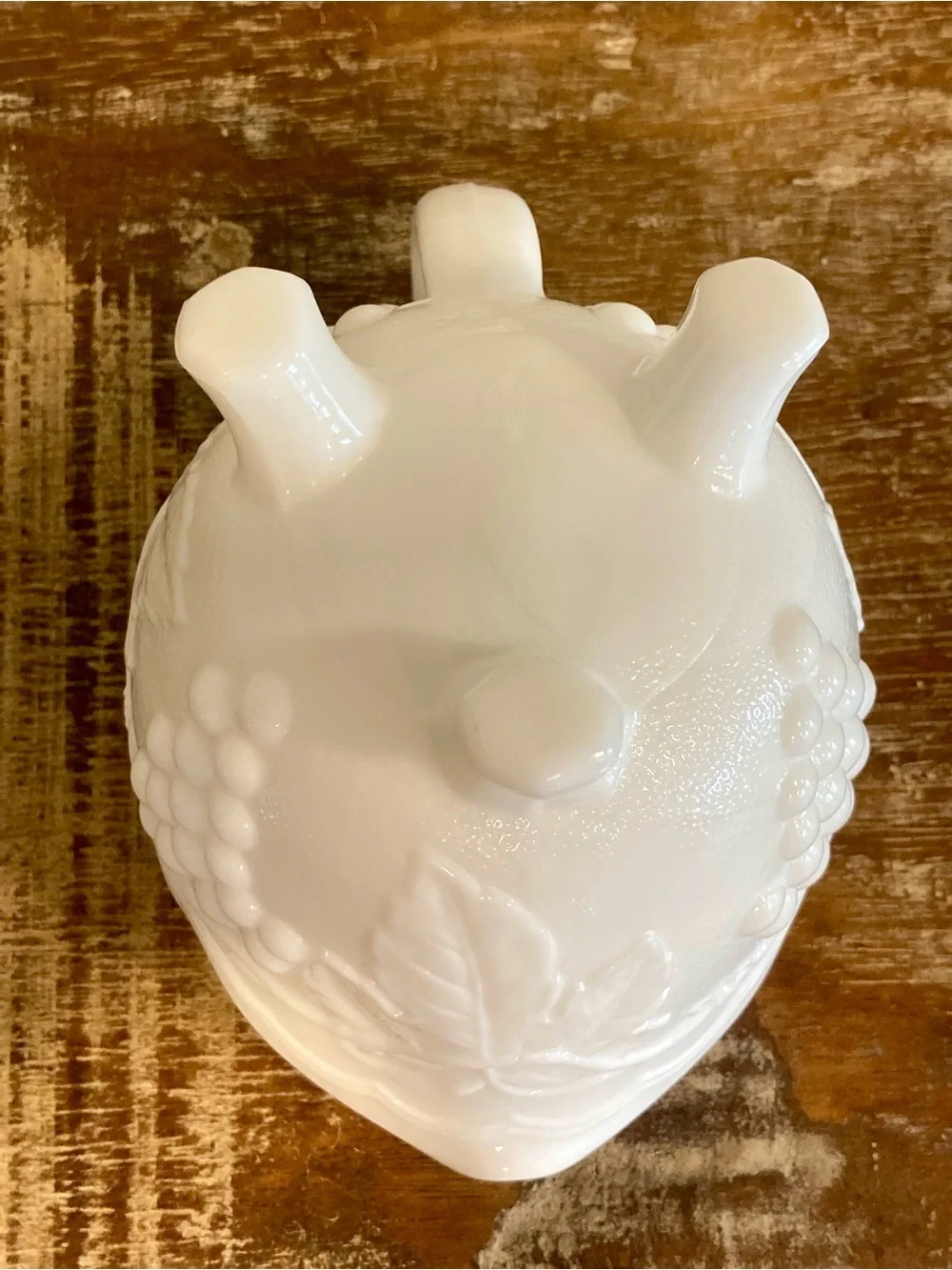 Vintage Imperial Milk Glass Creamer with Embossed Grape Vine Pattern